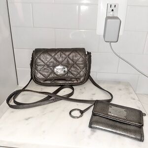Michael Kors Crossbody Bag and Wallet Set in Gunmetal Metallic Gray